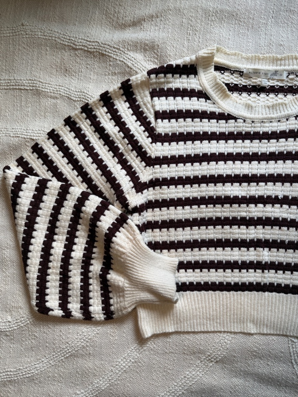 Altar’d State Cropped Brown and cream Horizontal Striped Soft Medium Sweater